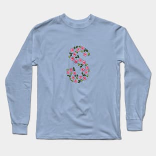 Floral Monogram Letter S Long Sleeve T-Shirt